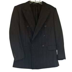 Corneliani Italian Virgin Wool Charcoal Pinstripe Double Breasted Blazer Size 50